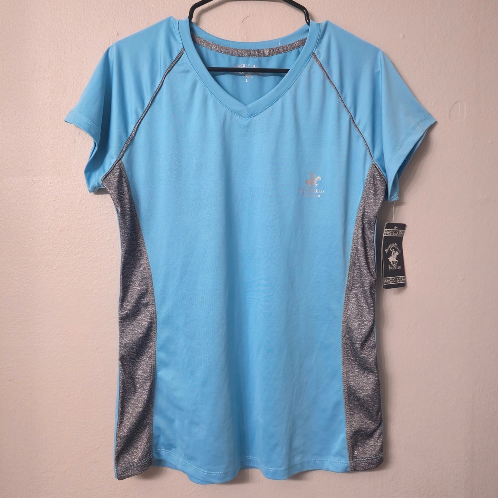 Beverly Hills Polo Club Mens Blue Performance V-Neck T-Shirt Large NWT